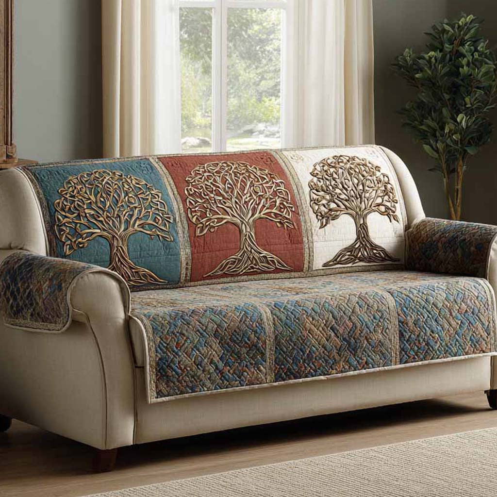 Timeless Roots Quilted Sofa Cover Couch Cover Tree Of Life Themed Gifts - Tradiviet