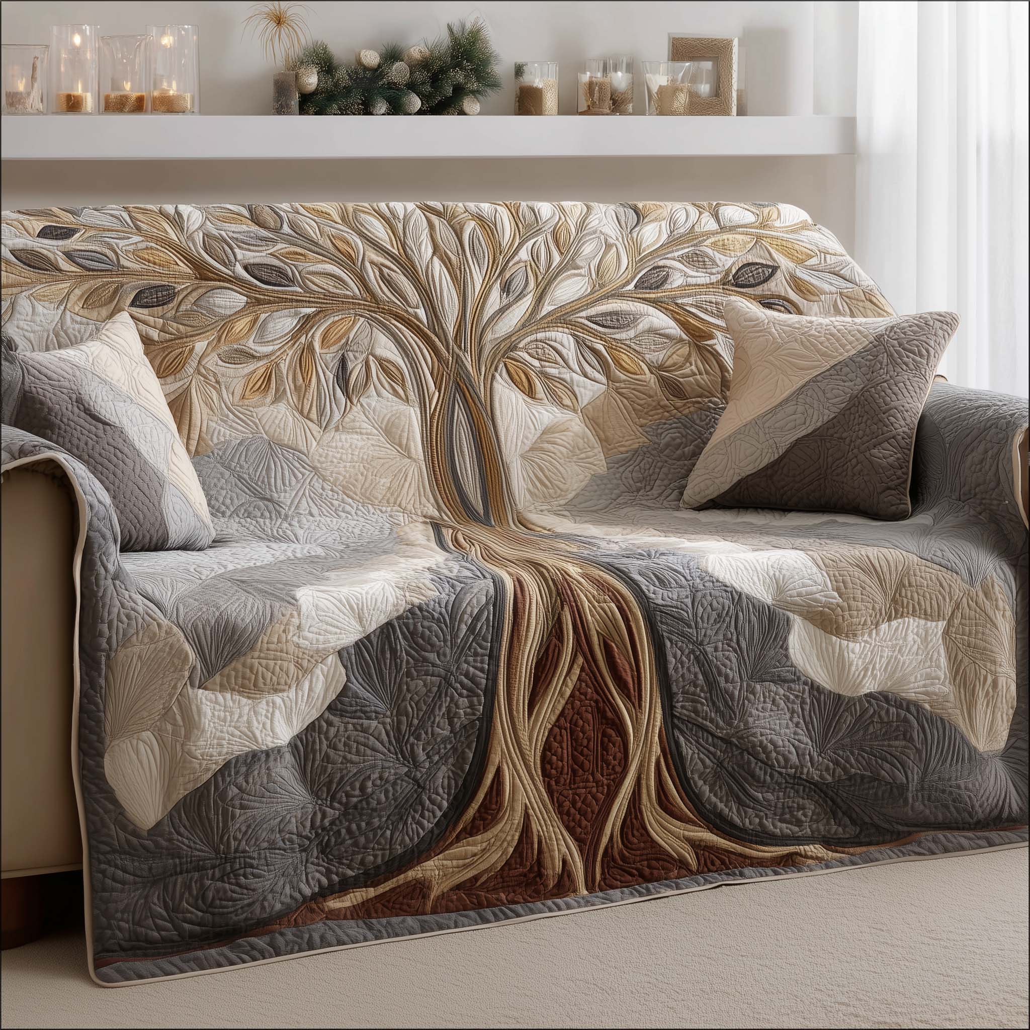 Timeless Roots Quilted Sofa Cover Forest Home Couch Cover Gift For Home Lover - Tradiviet