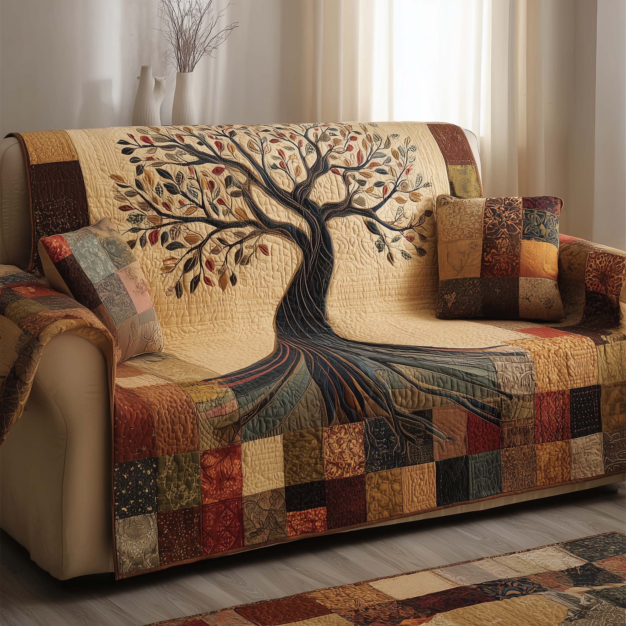 Timeless Roots Quilted Sofa Cover Forest Home Couch Cover Gifts For Home Lovers - Tradiviet