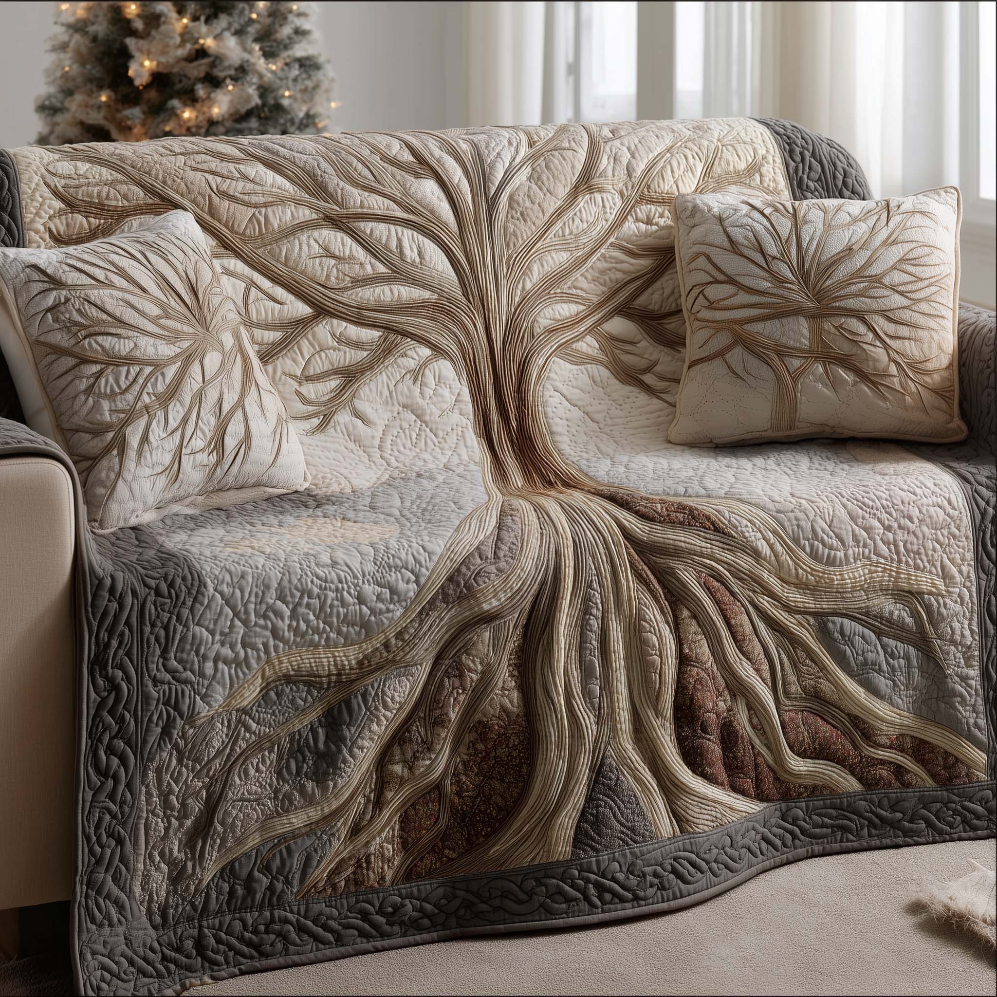 Timeless Roots Quilted Sofa Cover Forest Home Couch Cover Gifts For Home Lovers - Tradiviet - Image 2