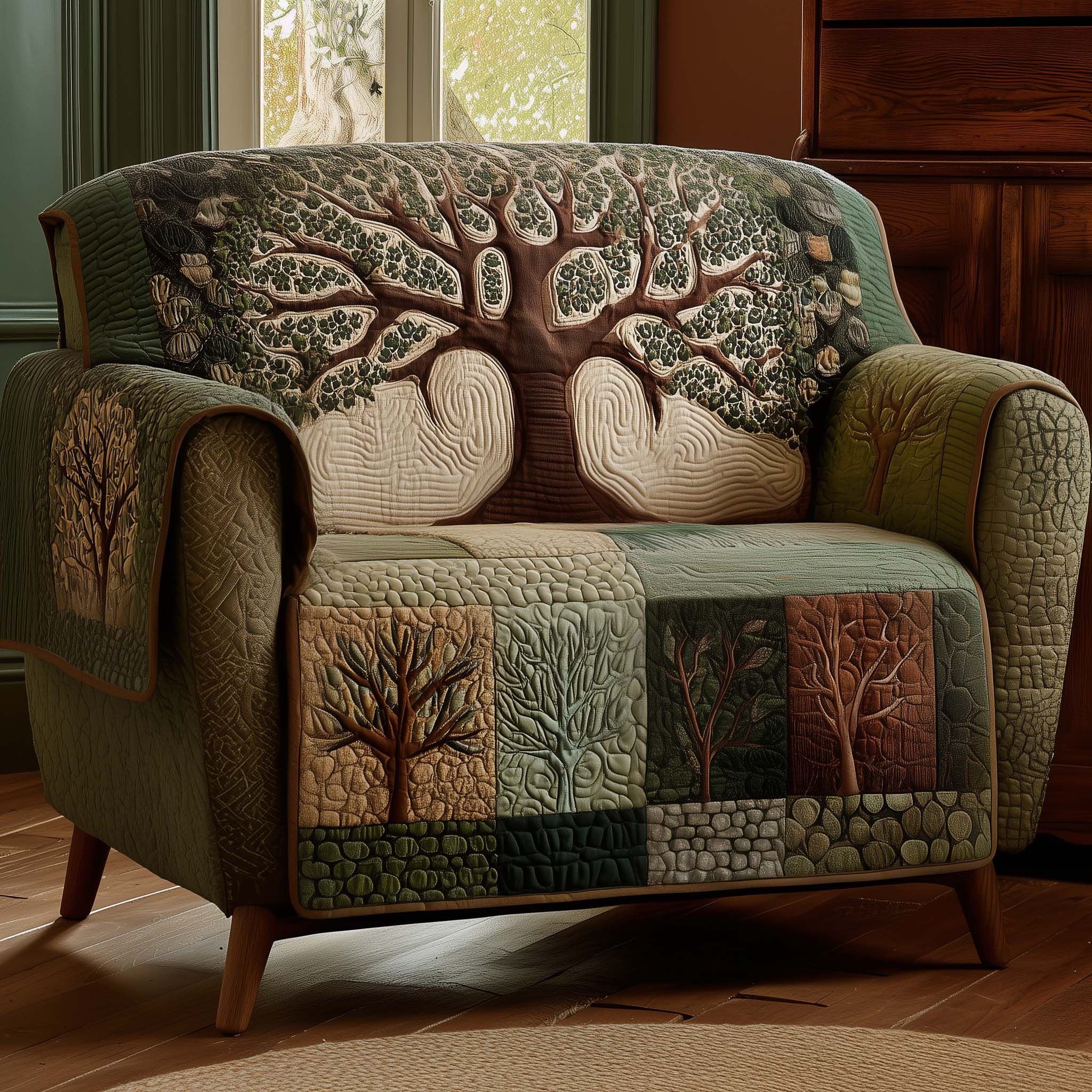 Timeless Roots Quilted Sofa Cover Forest Home Couch Cover Top Home Decor Gifts - Tradiviet