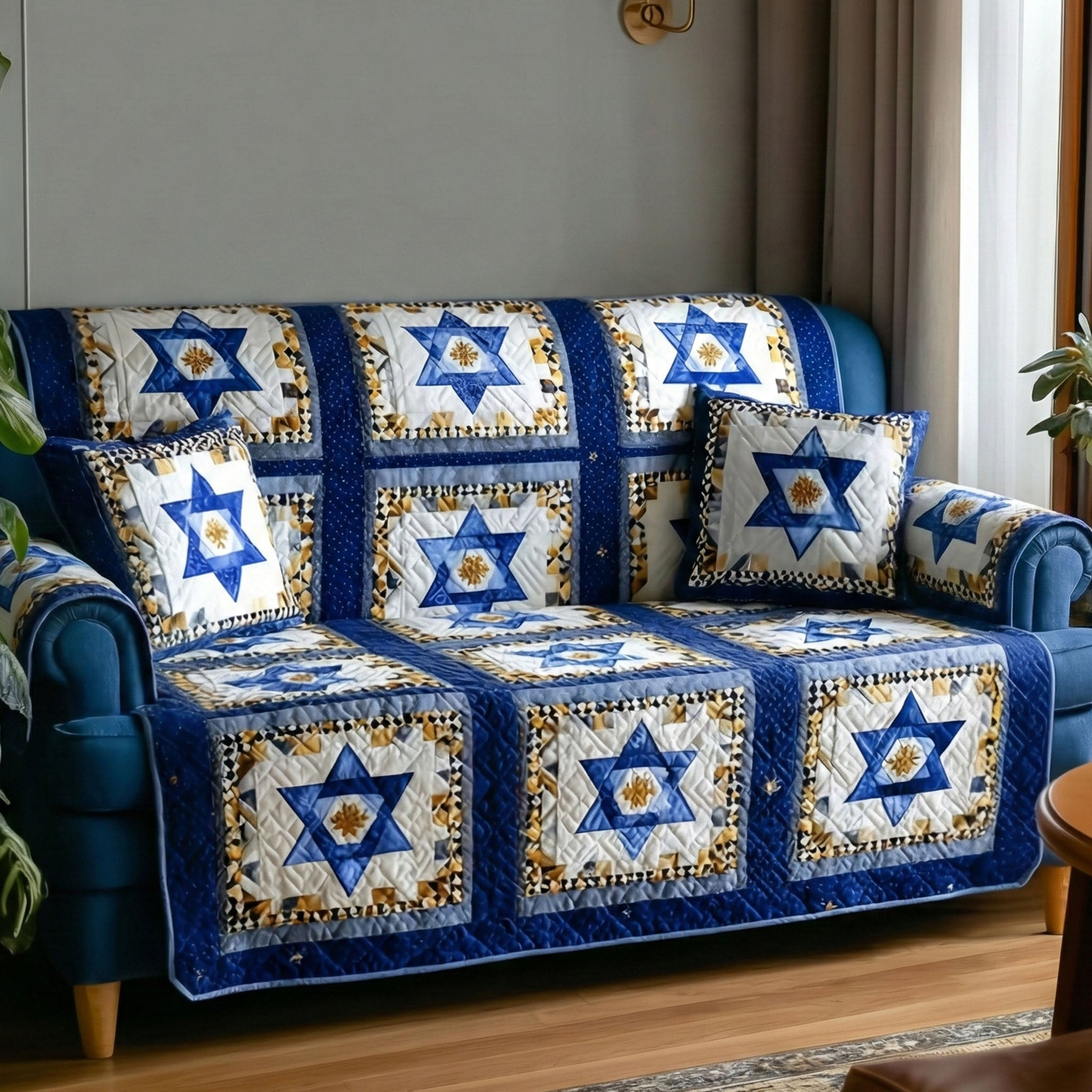 Timeless Star Quilted Sofa Cover Couch Cover Hanukkah Gift Ideas - Tradiviet