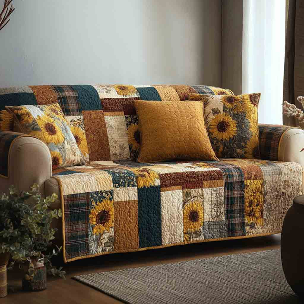 Timeless Sunflowers Quilted Sofa Cover Great Couch Covers Sunflower Gift Items - Tradiviet