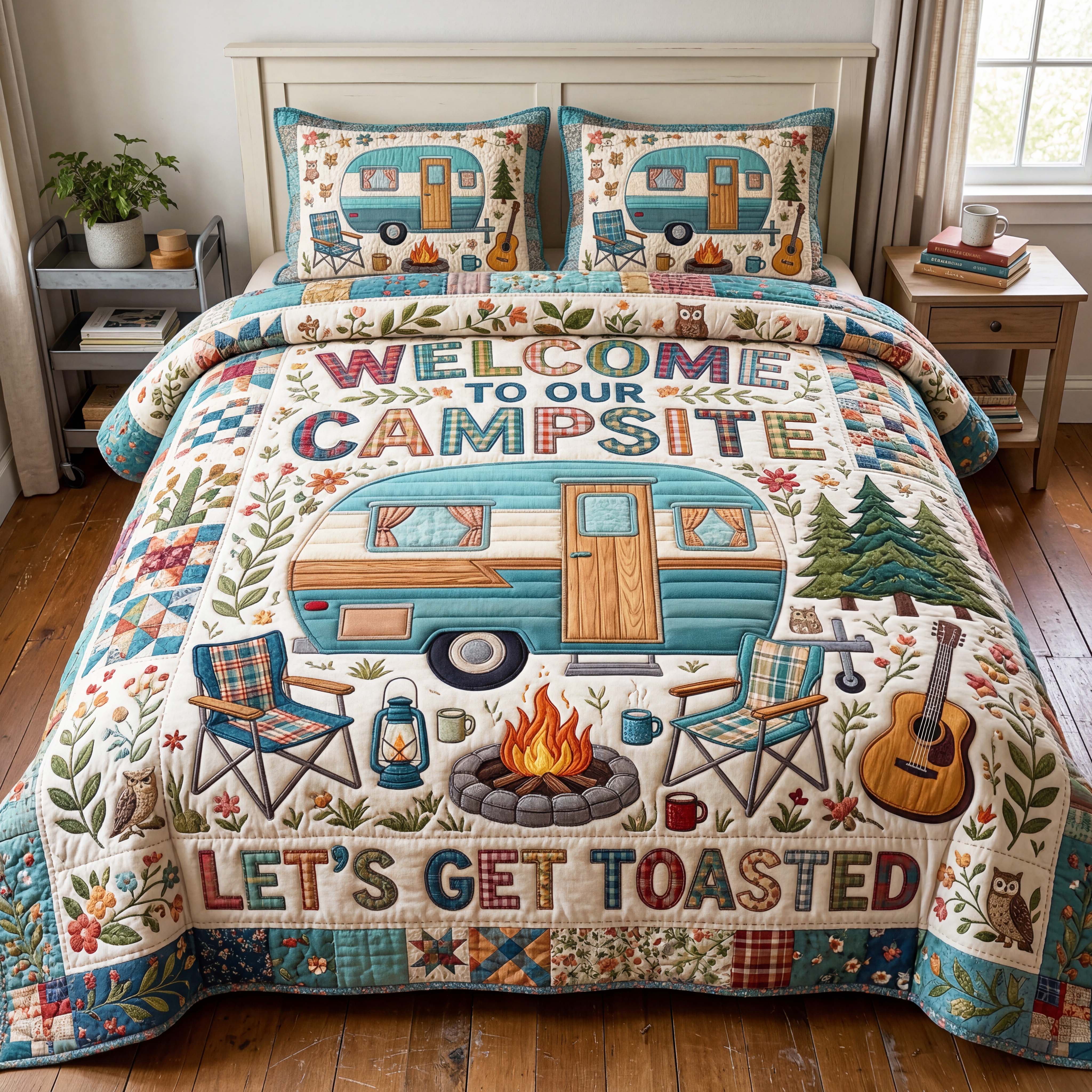 Toasted Campsite Quilted Bedding Set Toasted Campsite Western Gift For Toasted Campsite - Tradiviet