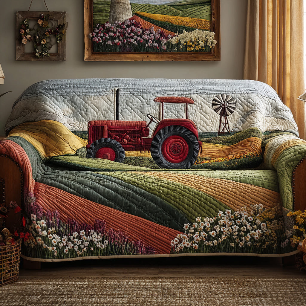 Tractor Blossom Quilted Sofa Cover Home Decor Daisy Gifts For Mom - Tradiviet