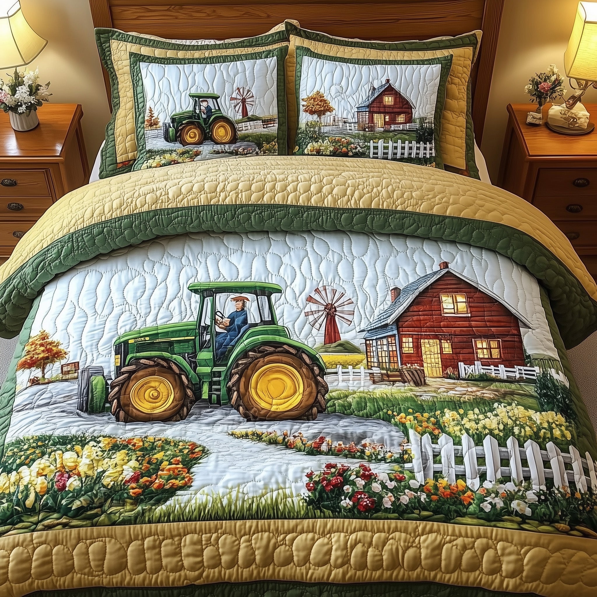 Tractor Dream Quilted Bedding Set Tractor Dream Glow Gift For Tractor Dream - Tradiviet