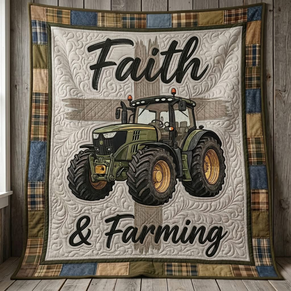 Tractor Faith Farming Quilted Blanket Bedroom Decorations Merch Gift For Fathers - Tradiviet