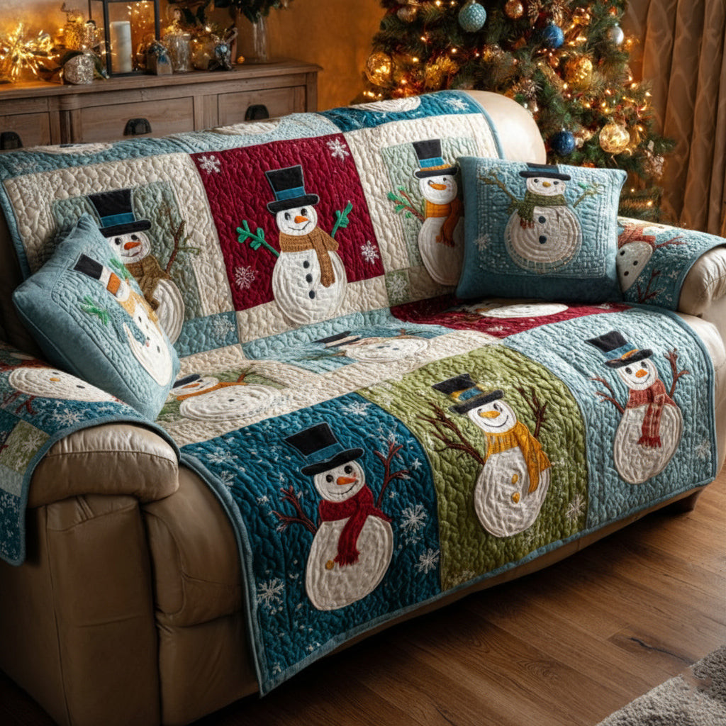 Traditional Snowman Square Quilted Sofa Cover Christmas Couch Cover Christmas Ideas For Her - Tradiviet