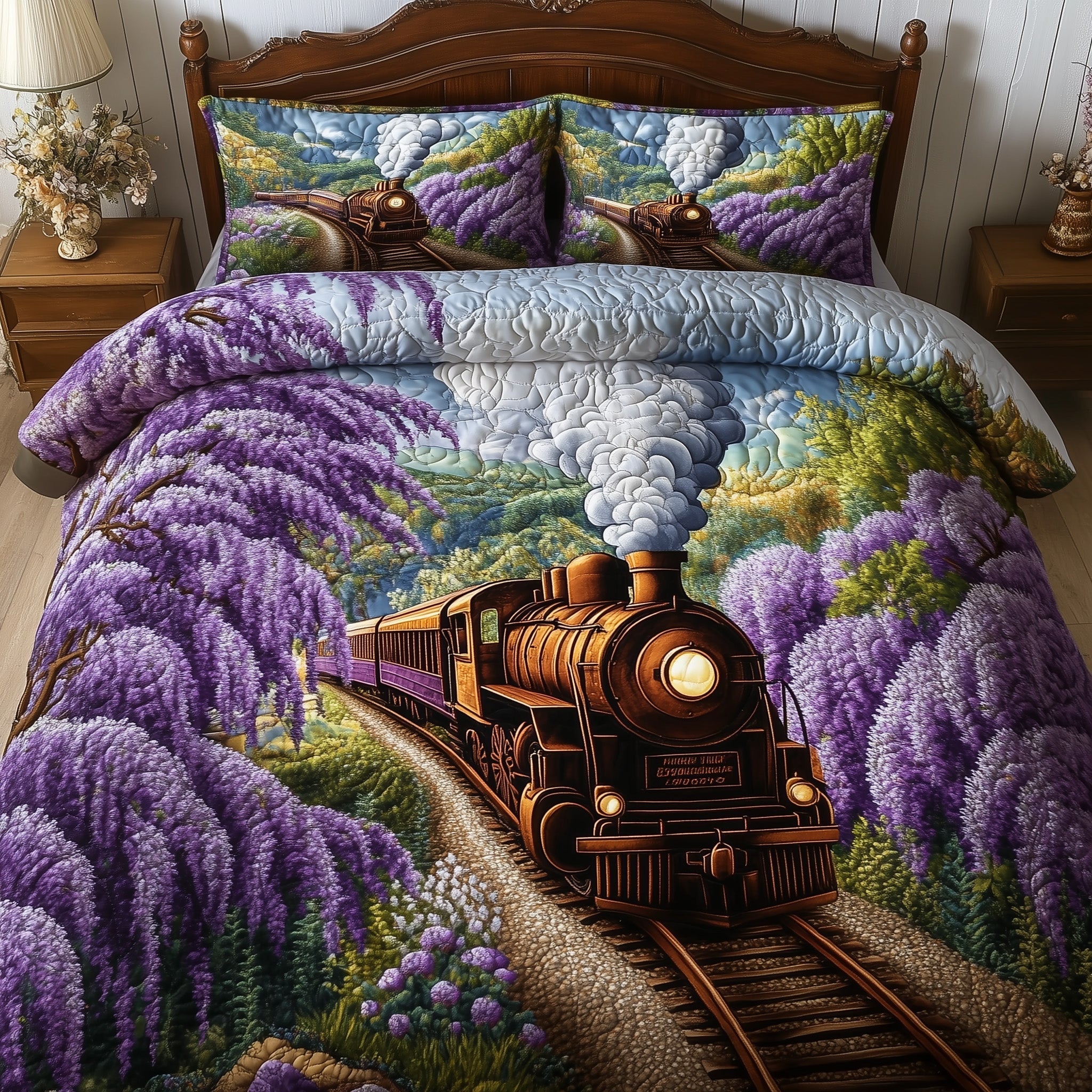 Train Journey Quilted Bedding Set Train Journey Escape Gift For Train Journey - Tradiviet