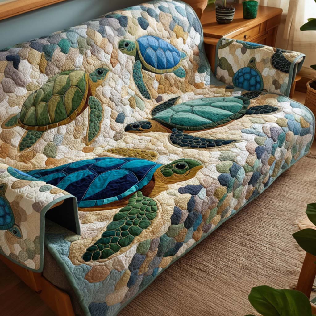 Tranquil Shell Quilted Sofa Cover Awesome Couch Covers Sea Turtle Gift Ideas For Her - Tradiviet