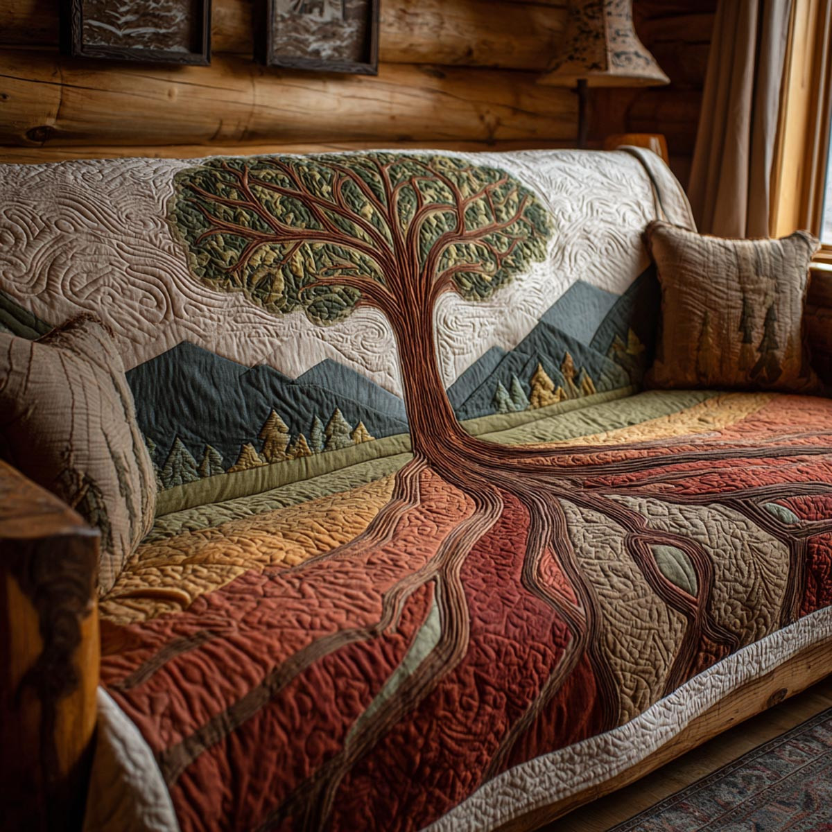Tree Harmony Quilted Sofa Cover Sofa Chaise Cover Tree Of Life Gifts For Women - Tradiviet
