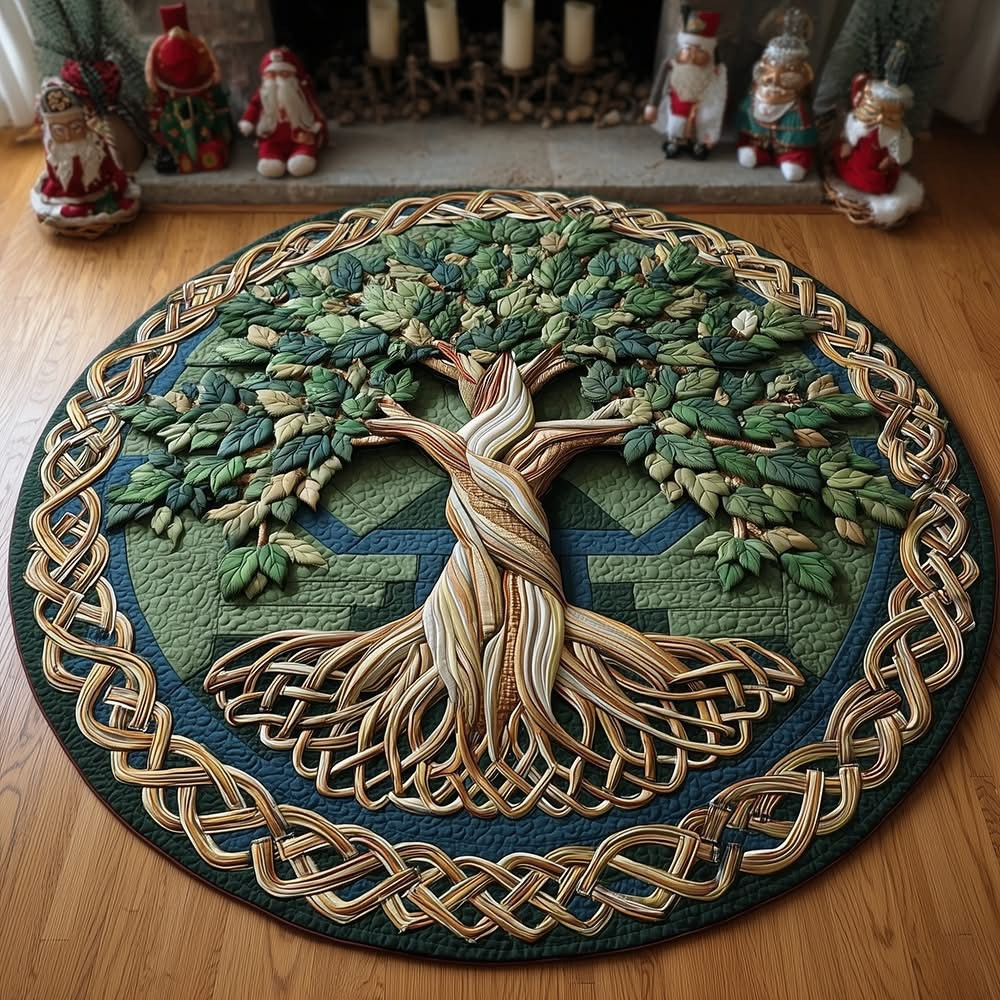 Tree Of Life Quilted Round Mat Meaningful House Decoration Items For Your Family - Tradiviet