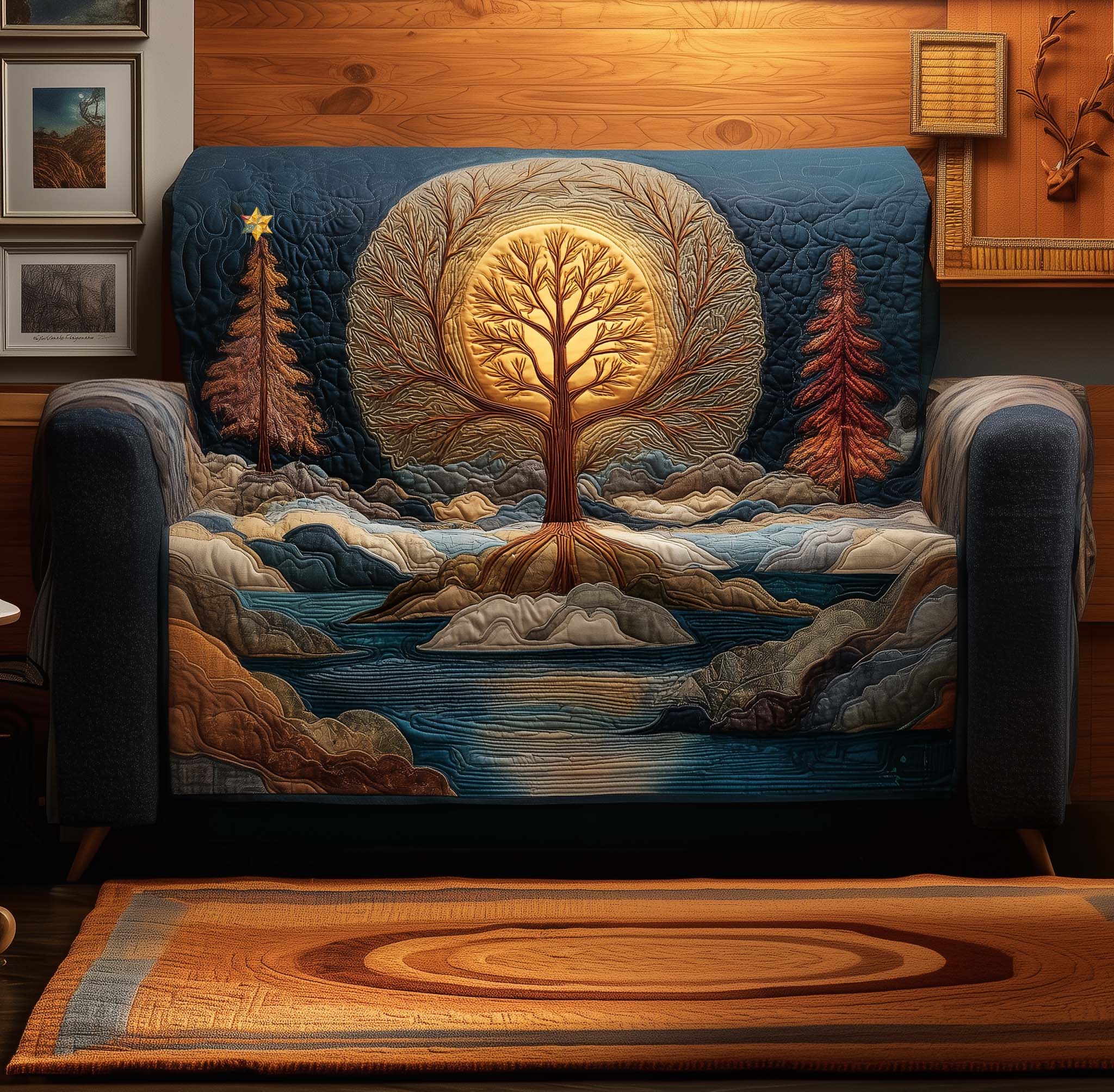 Tree of Life Quilted Sofa Cover Forest Home Couch Cover Gifts For House Lovers - Tradiviet