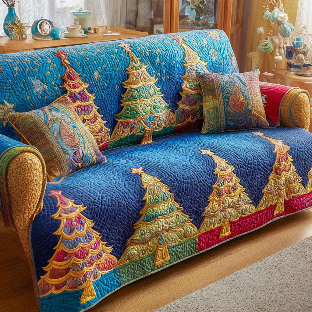 Tri-Stripe Tree Quilted Sofa Cover Holiday Living Christmas Decor Good Christmas Gifts - Tradiviet