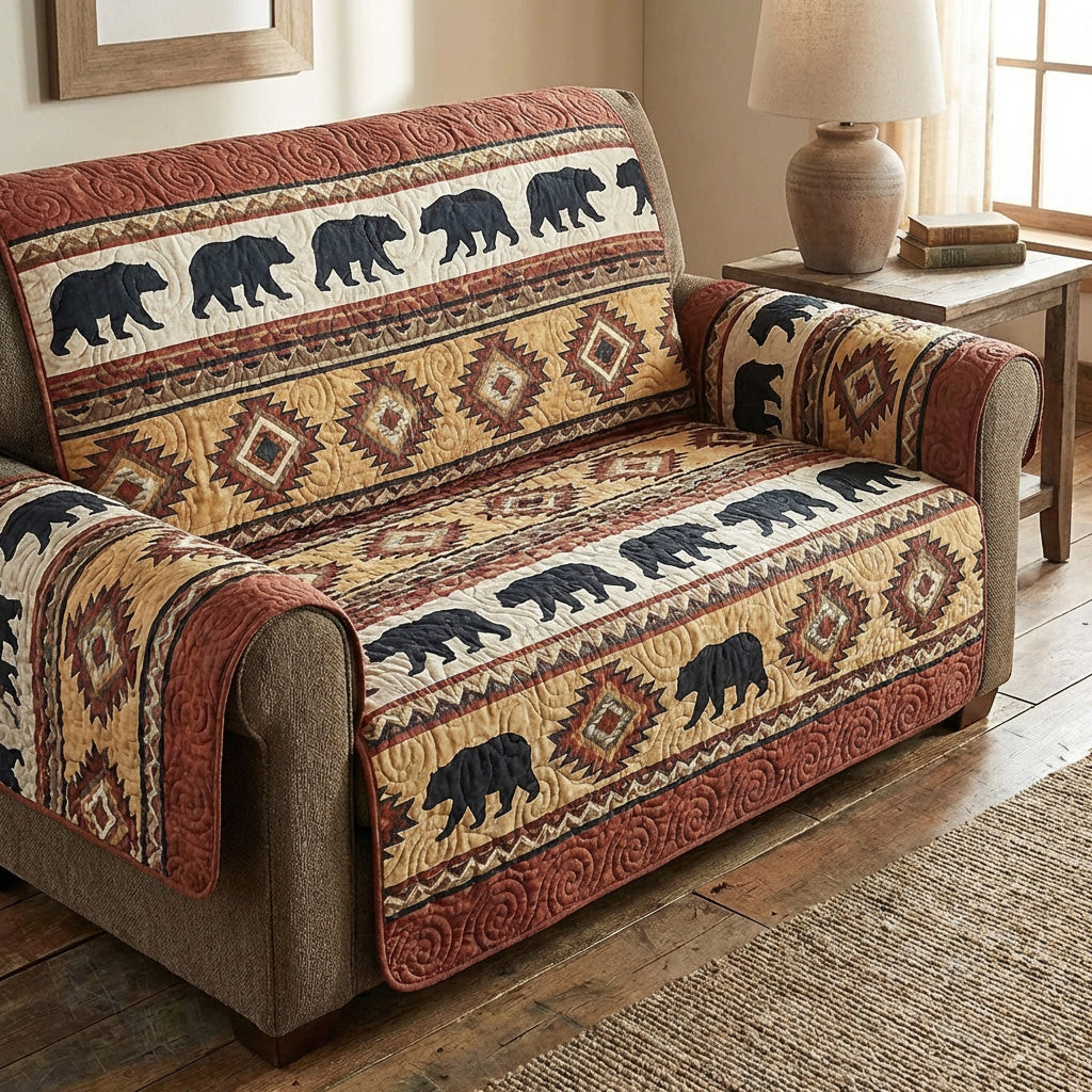 Tribal Bear Quilted Sofa Cover Living Room Decorations Native American Made Gift - Tradiviet