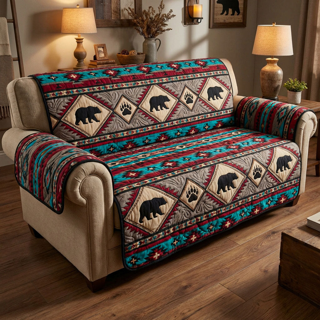 Tribal Bear Quilted Sofa Cover Warm Room Decor Bear Gifts For Him - Tradiviet