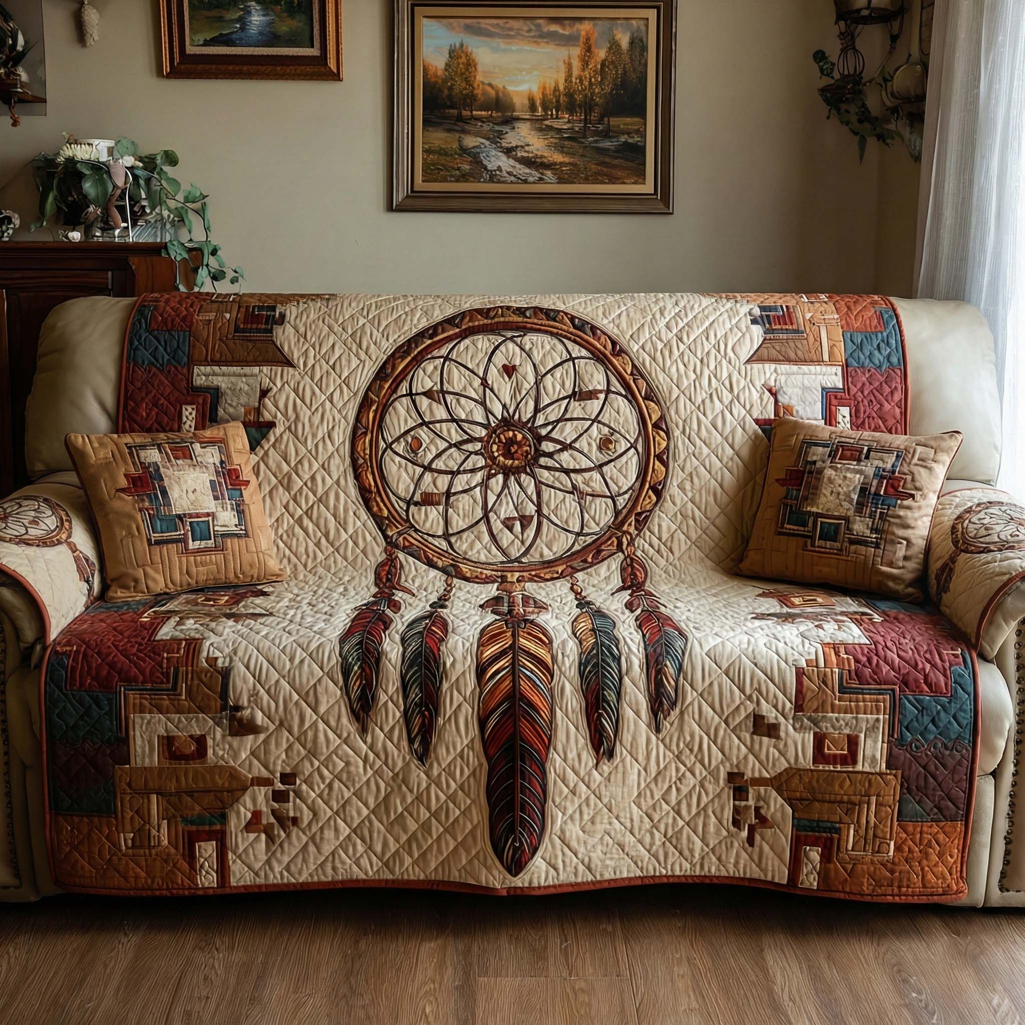 Tribal Compass Quilted Sofa Cover Holiday Home Room Decor Cozy Housewarming Gift Ideas - Tradiviet
