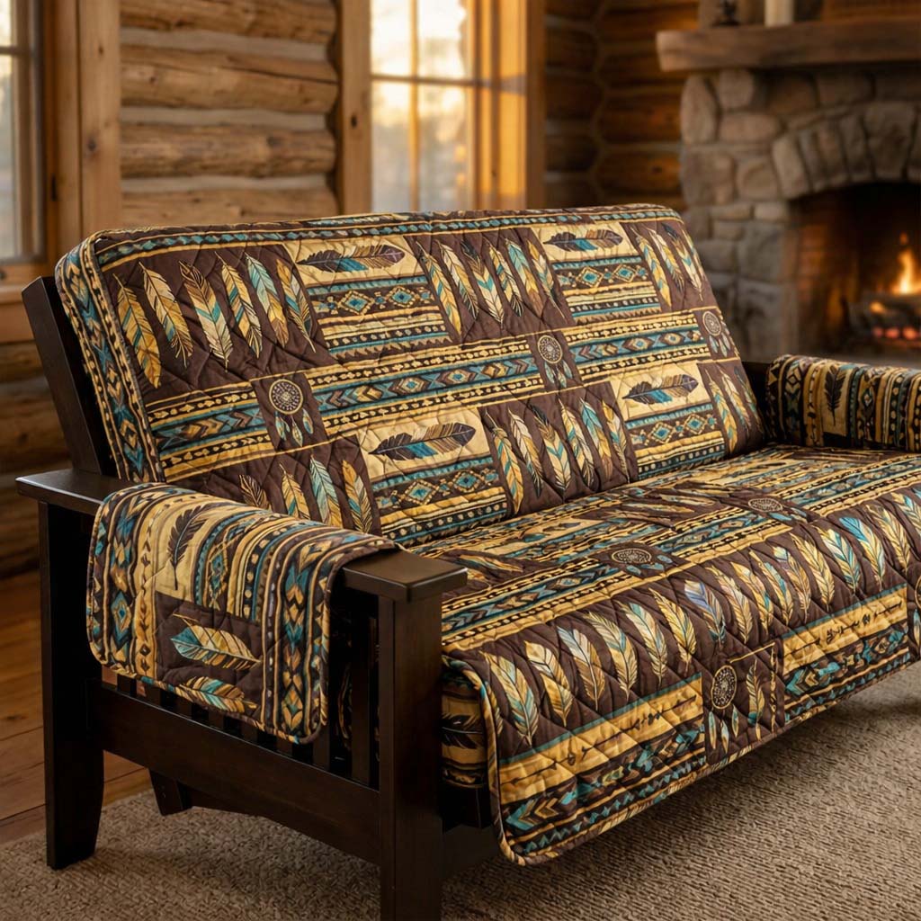 Tribal Feather Harmony Quilted Sofa Cover Bird Home Couch Cover Best Room Decor Gifts - Tradiviet