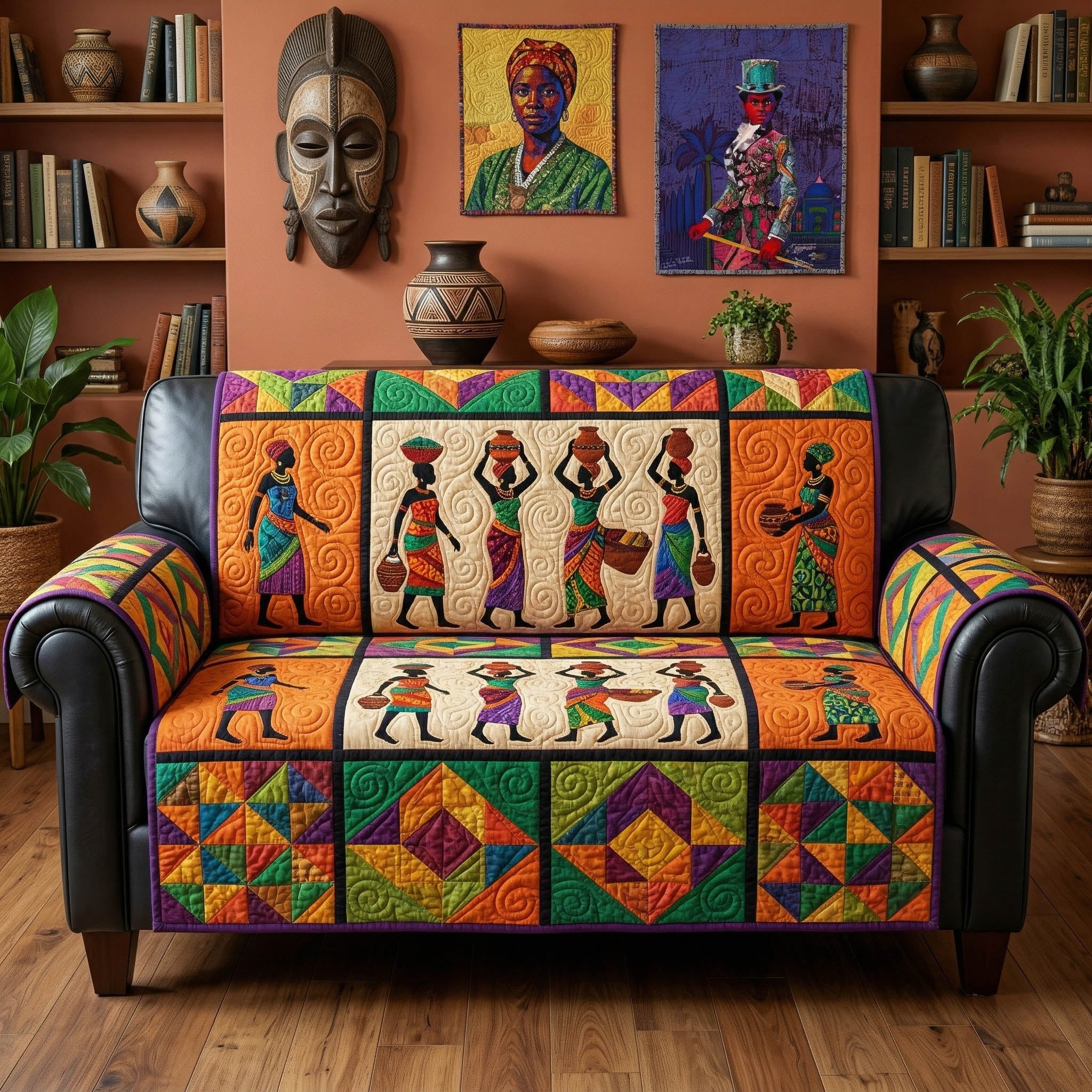 Tribal Harmony Quilted Sofa Cover Cute Home Room Decor Unique Home Decor Gifts - Tradiviet
