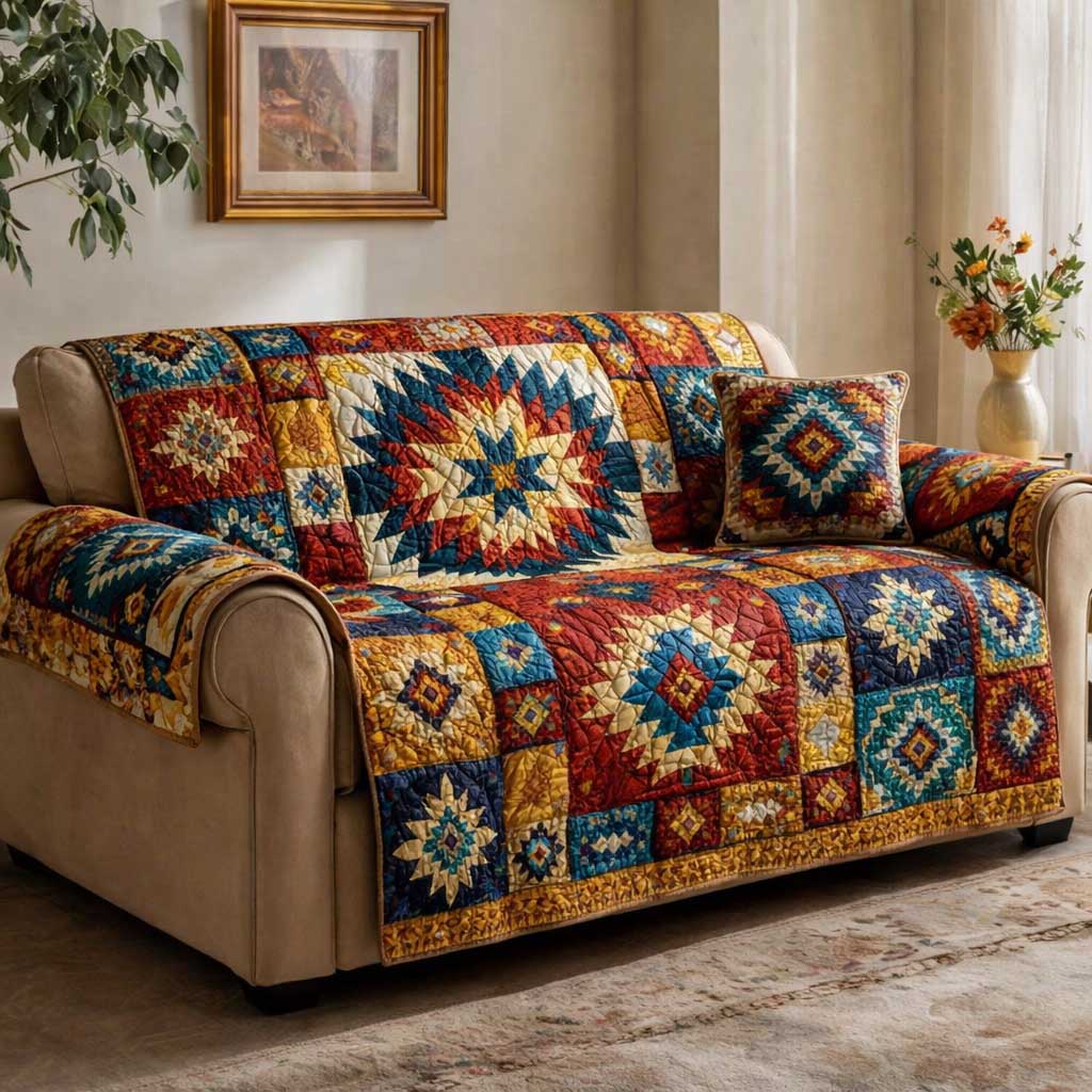 Tribal Lines Quilted Sofa Cover Tribal Home Couch Cover Unique Housewarming Gift Ideas - Tradiviet