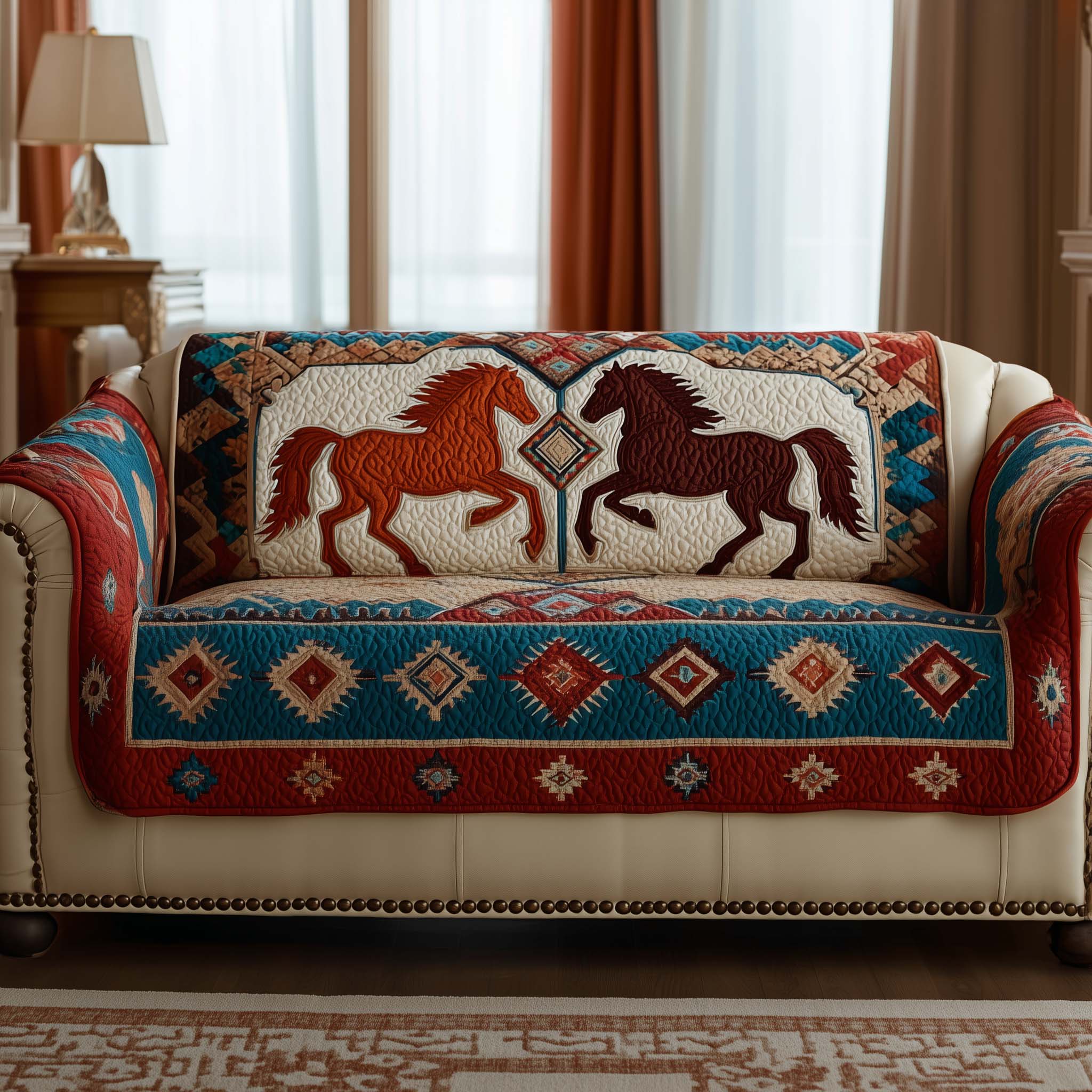 Tribal Majesty Quilted Sofa Cover Tribal Home Couch Cover Gift Ideas For Buffalo Lover - Tradiviet