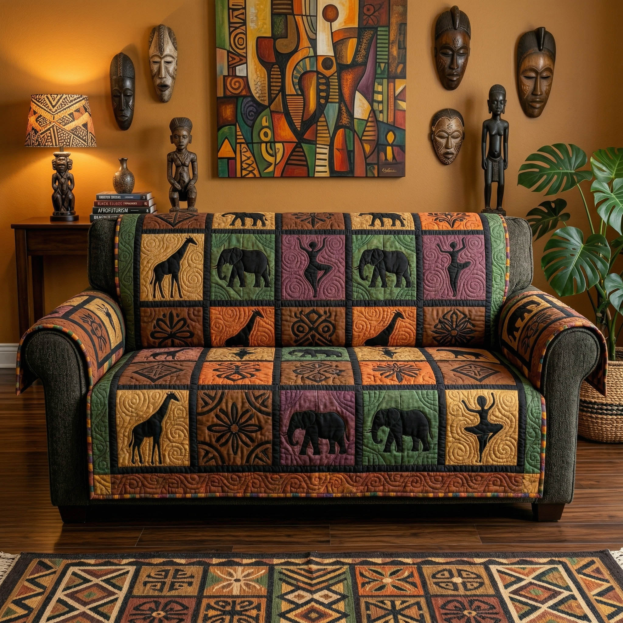 Tribal Nature Quilted Sofa Cover Chic Home Room Decor Gift For House Lover - Tradiviet