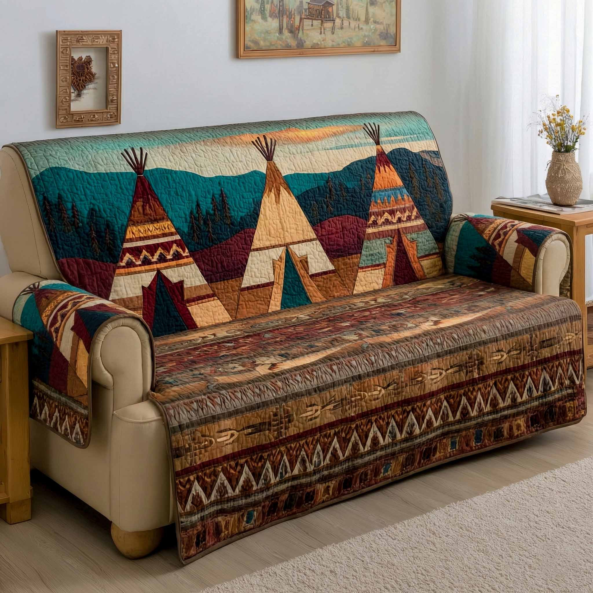Tribal Peaks Quilted Sofa Cover Couch Cushion Covers Native American Mother'S Day Gifts - Tradiviet