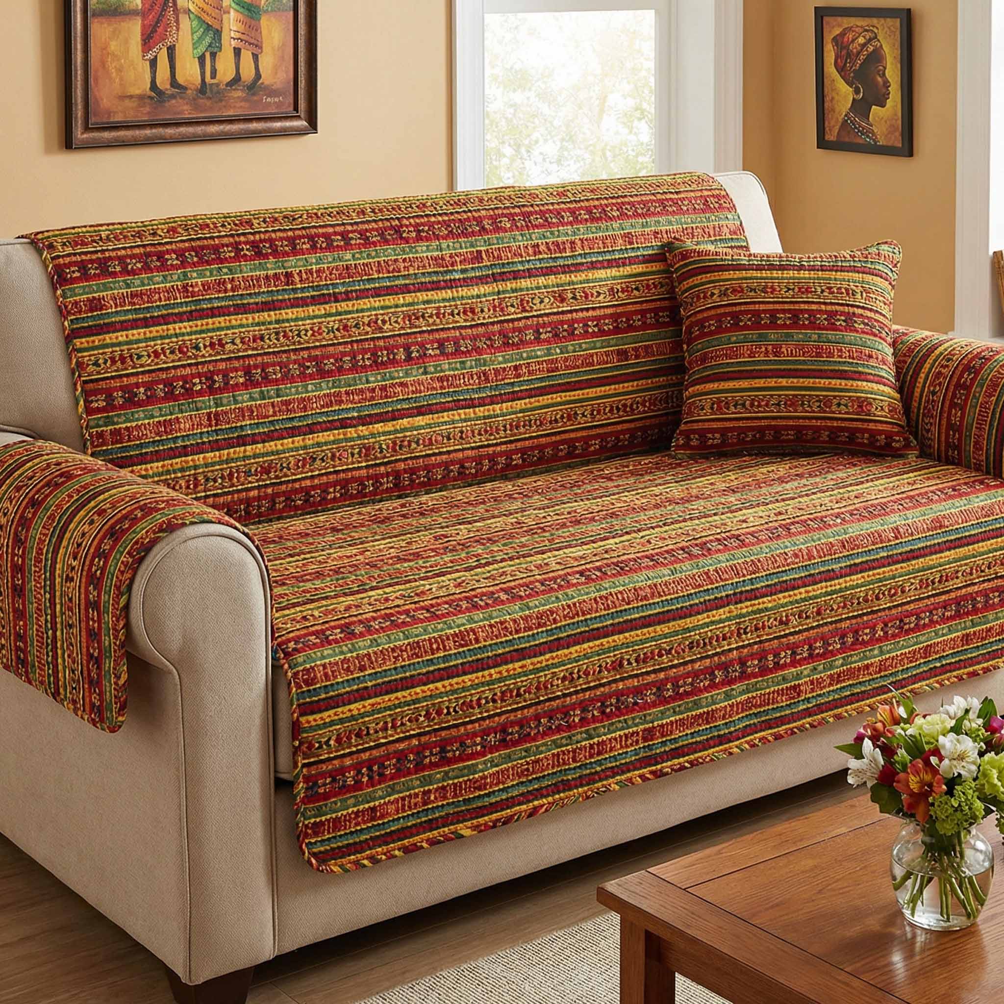 Tribal Stripe Quilted Sofa Cover Warm Room Decor Home Gift For Her - Tradiviet