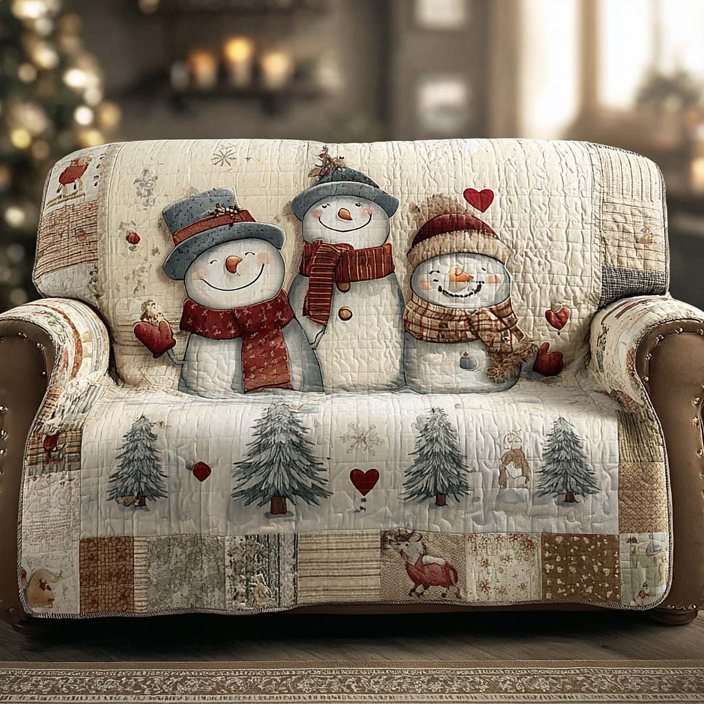 Trio Frosty Patchwork Quilted Sofa Cover Christmas Decor Family Xmas Present Ideas - Tradiviet