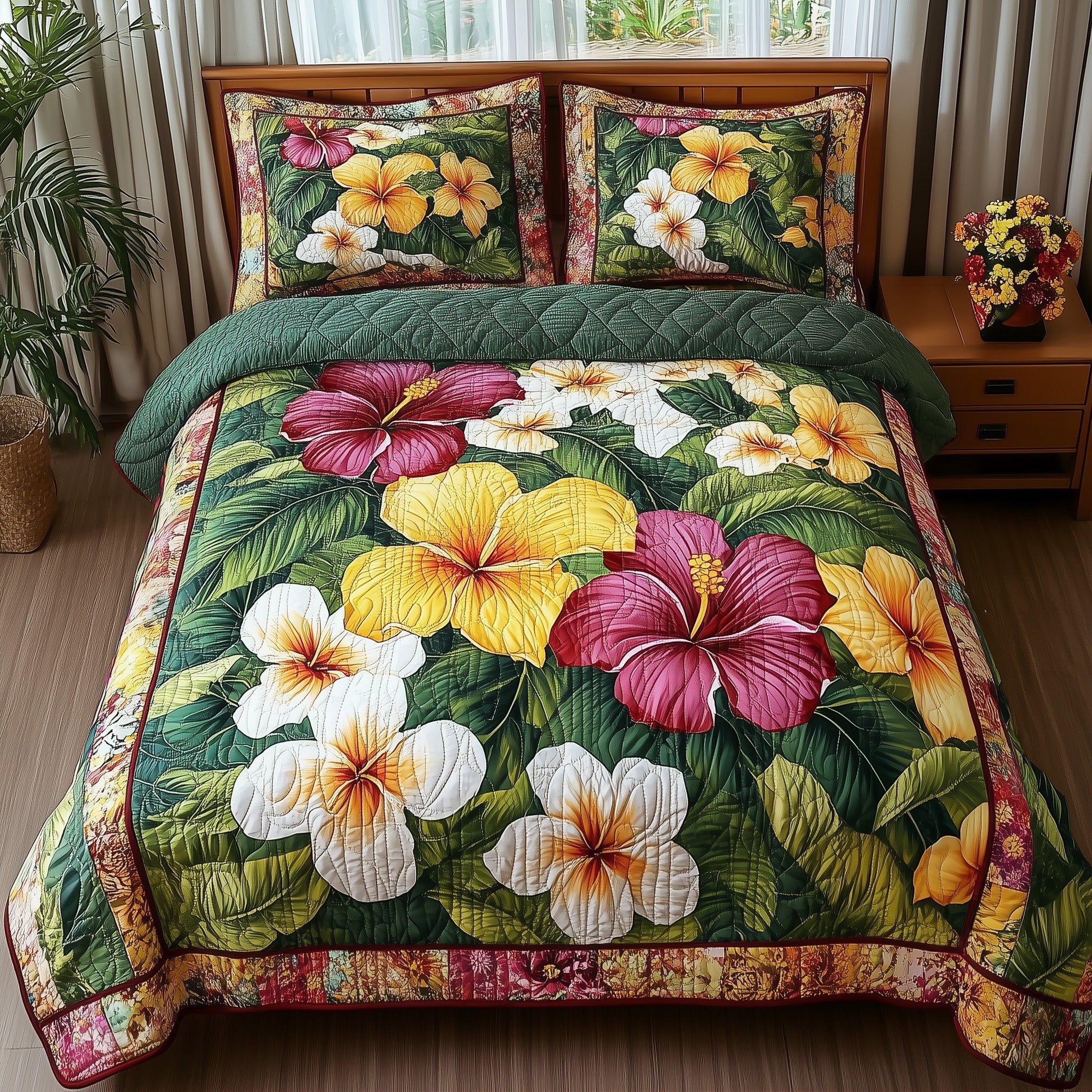 Tropical Blooming Quilted Bedding Set Tropical Blooming Elegant Gift For Blooming Friends - Tradiviet