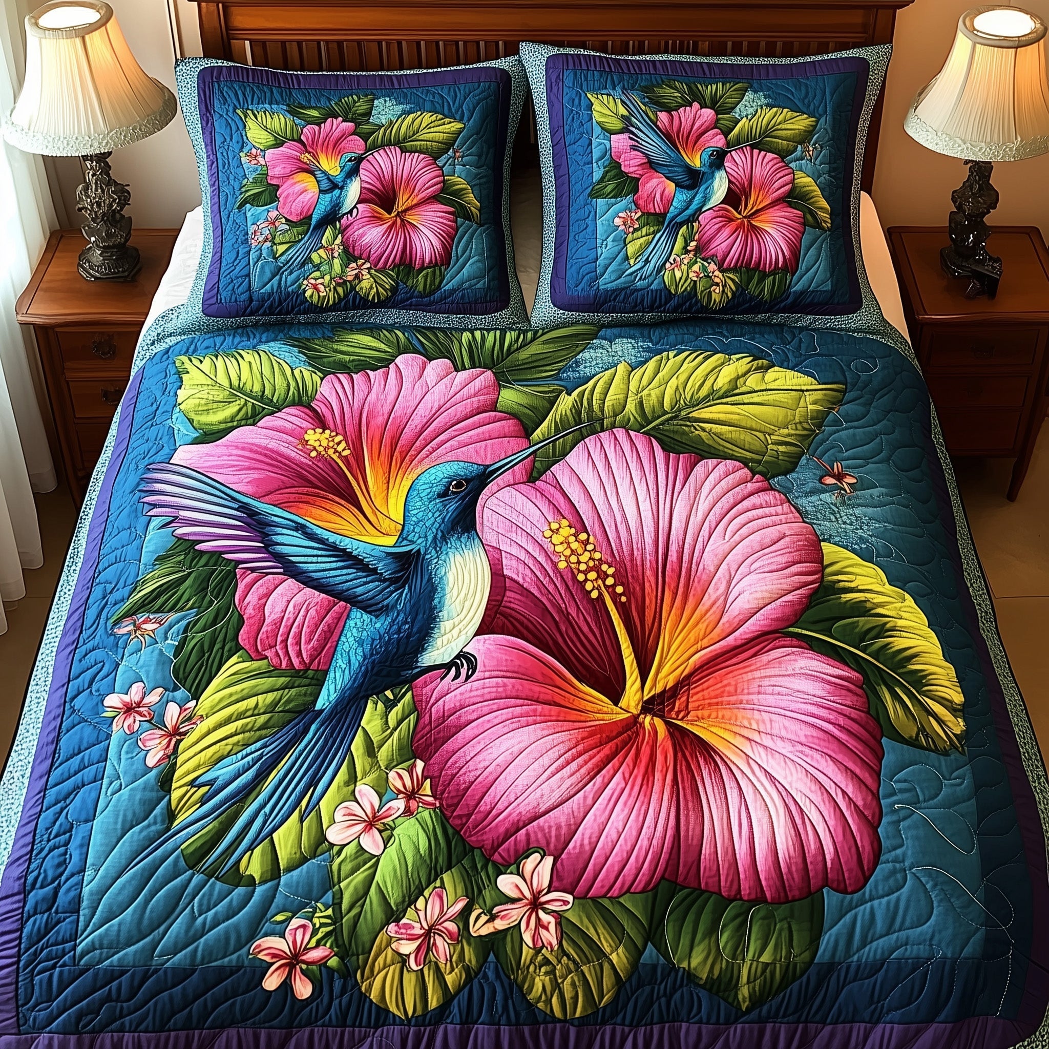 Tropical Blooming Quilted Bedding Set Tropical Blooming Moodboard Gift For Blooming Dad - Tradiviet