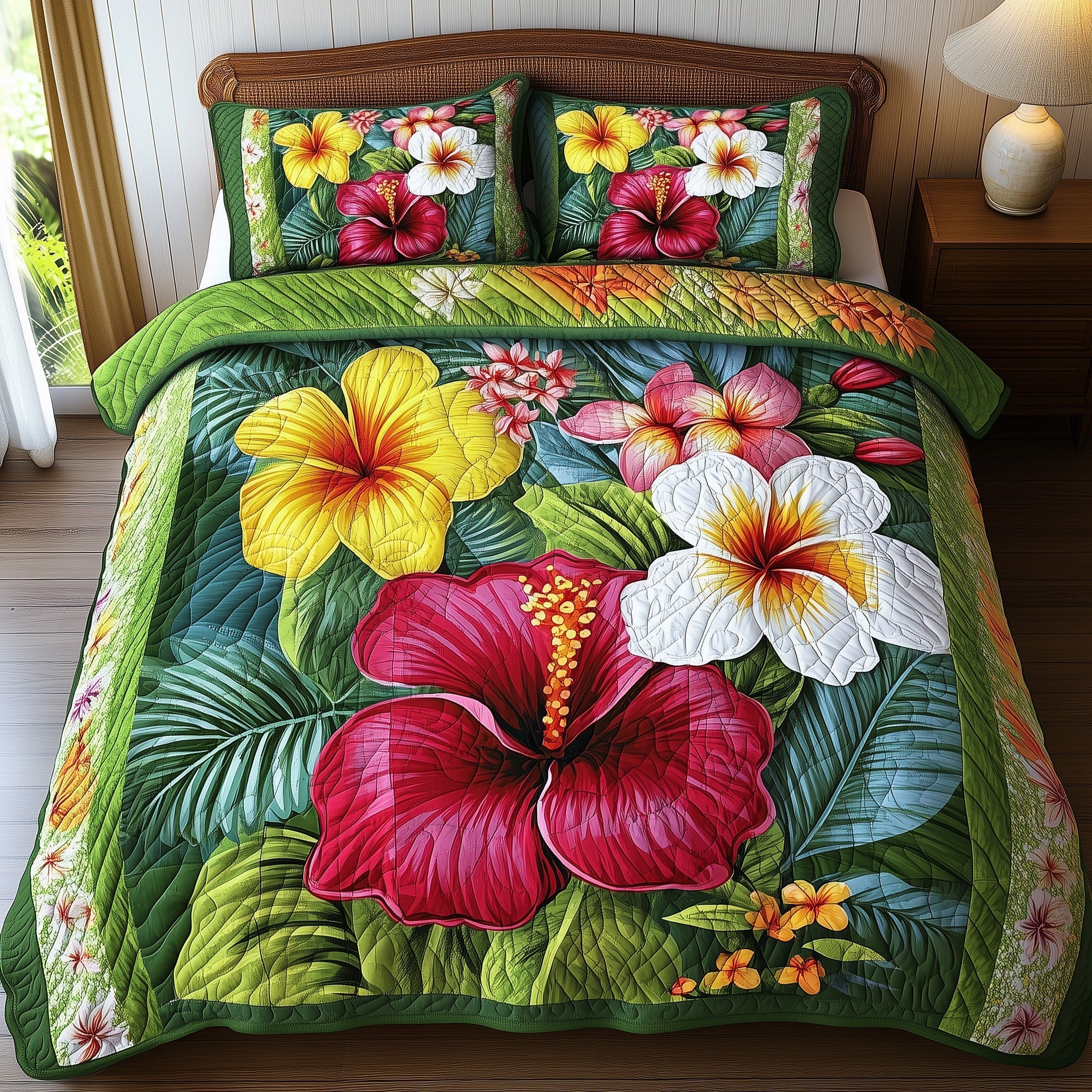 Tropical Blooming Quilted Bedding Set Tropical Blooming Nautical Gift For Blooming Fans - Tradiviet