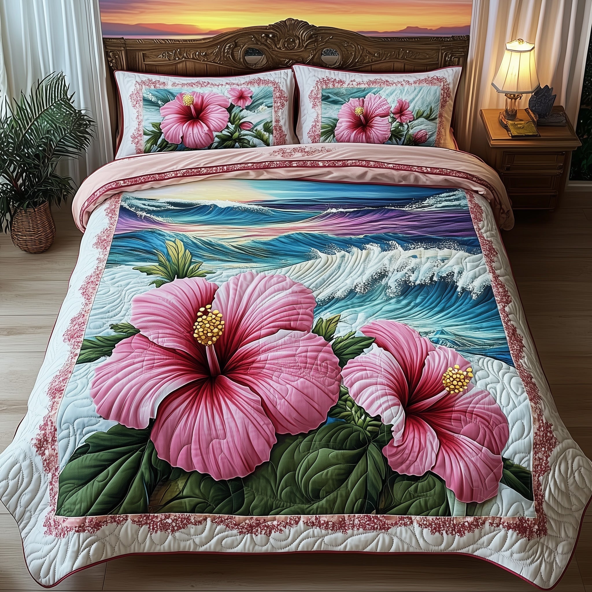 Tropical Blooming Quilted Bedding Set Tropical Blooming Splendor Gift For Blooming Family - Tradiviet