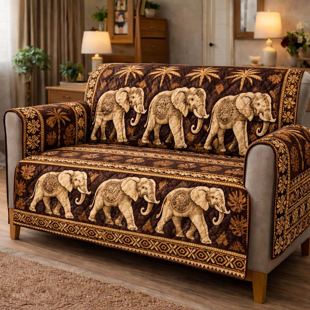 Tropical Elephant Majesty Quilted Sofa Cover Safari Home Couch Cover Room Decor Gift Ideas - Tradiviet