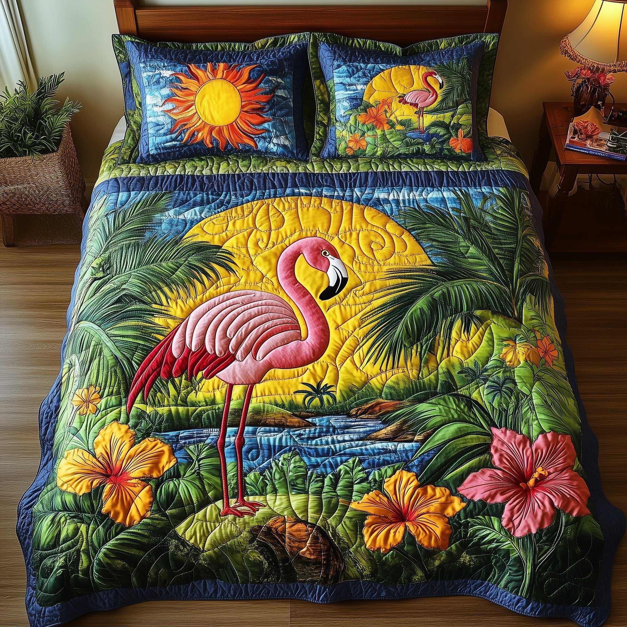 Tropical Flamingo Quilted Bedding Set Tropical Flamingo Classic Gift For Flamingo Fans - Tradiviet