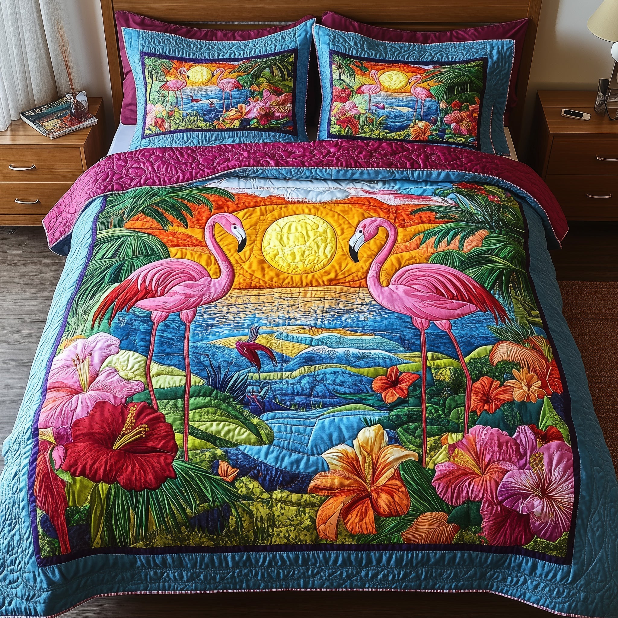 Tropical Flamingo Quilted Bedding Set Tropical Flamingo Keepsakes Gift For Tropical Mom - Tradiviet