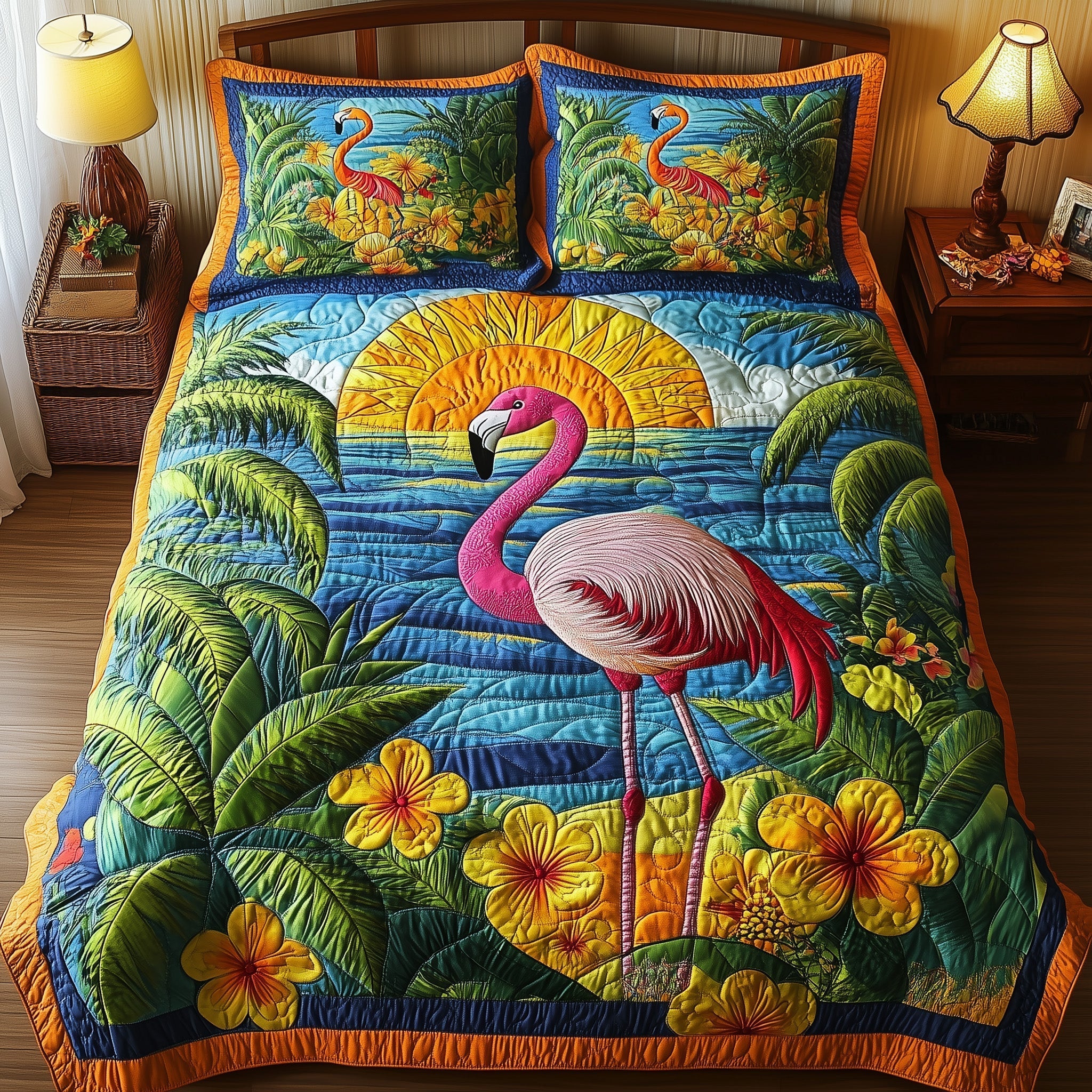 Tropical Flamingo Quilted Bedding Set Tropical Flamingo Radiance Gift For Flamingo Friends - Tradiviet