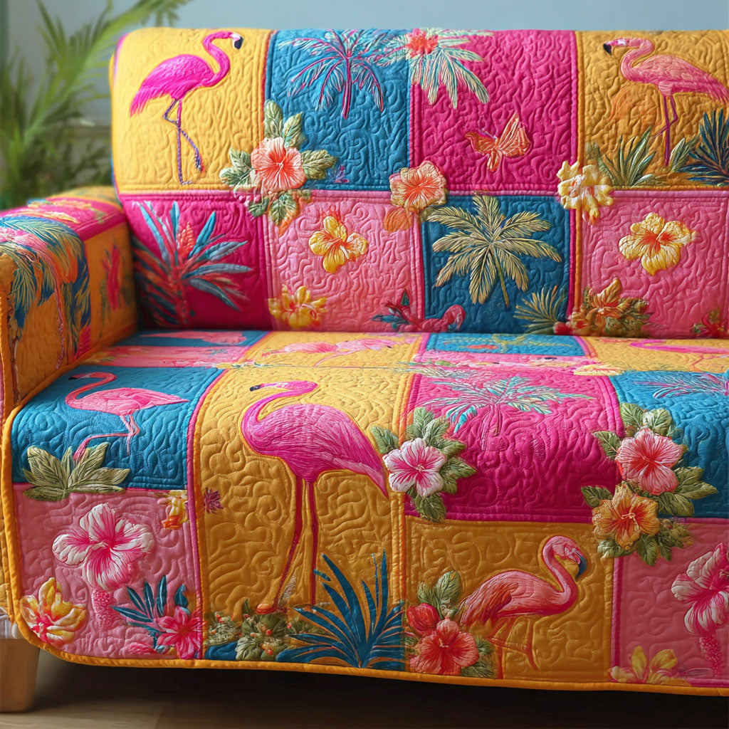 Tropical Flamingo Quilted Sofa Cover Nice Sofa Covers Unique Dad Gifts For Father's Day - Tradiviet