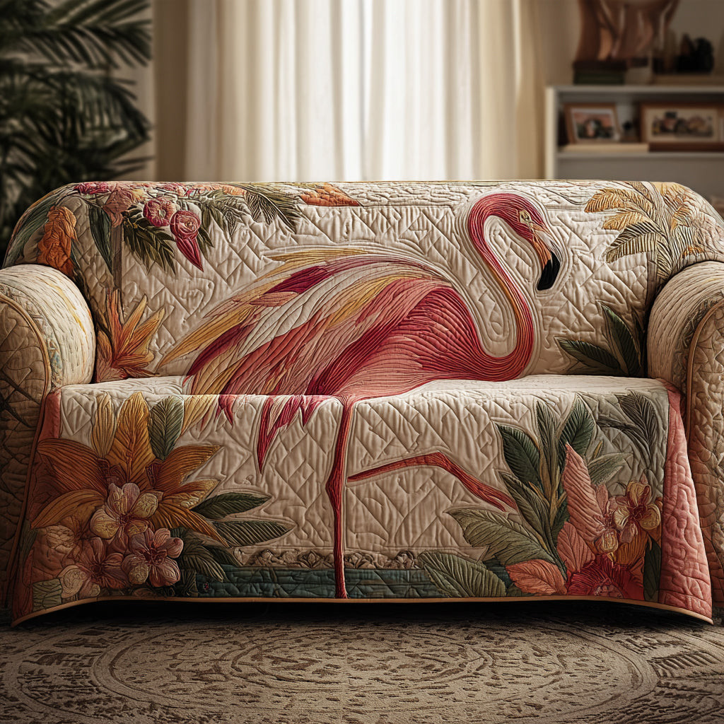 Tropical Flamingo Quilted Sofa Cover The Best Slipcovers Gifts With Flamingos On Them - Tradiviet