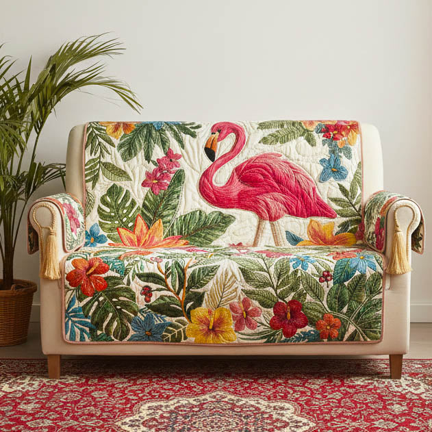 Tropical Flamingo Quilted Sofa Cover Tropical Home Couch Cover Bear Gifts For Her - Tradiviet
