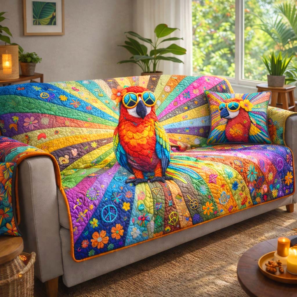 Tropical Parrot Heaven Quilted Sofa Cover Tropical Home Couch Cover Gift For Home Decor - Tradiviet