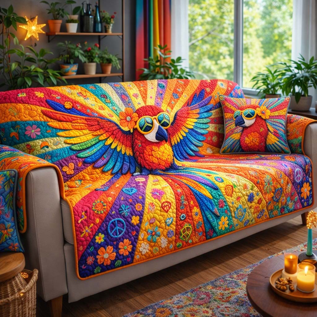 Tropical Parrot Heaven Quilted Sofa Cover Tropical Home Couch Cover Gift For New Homeowners - Tradiviet