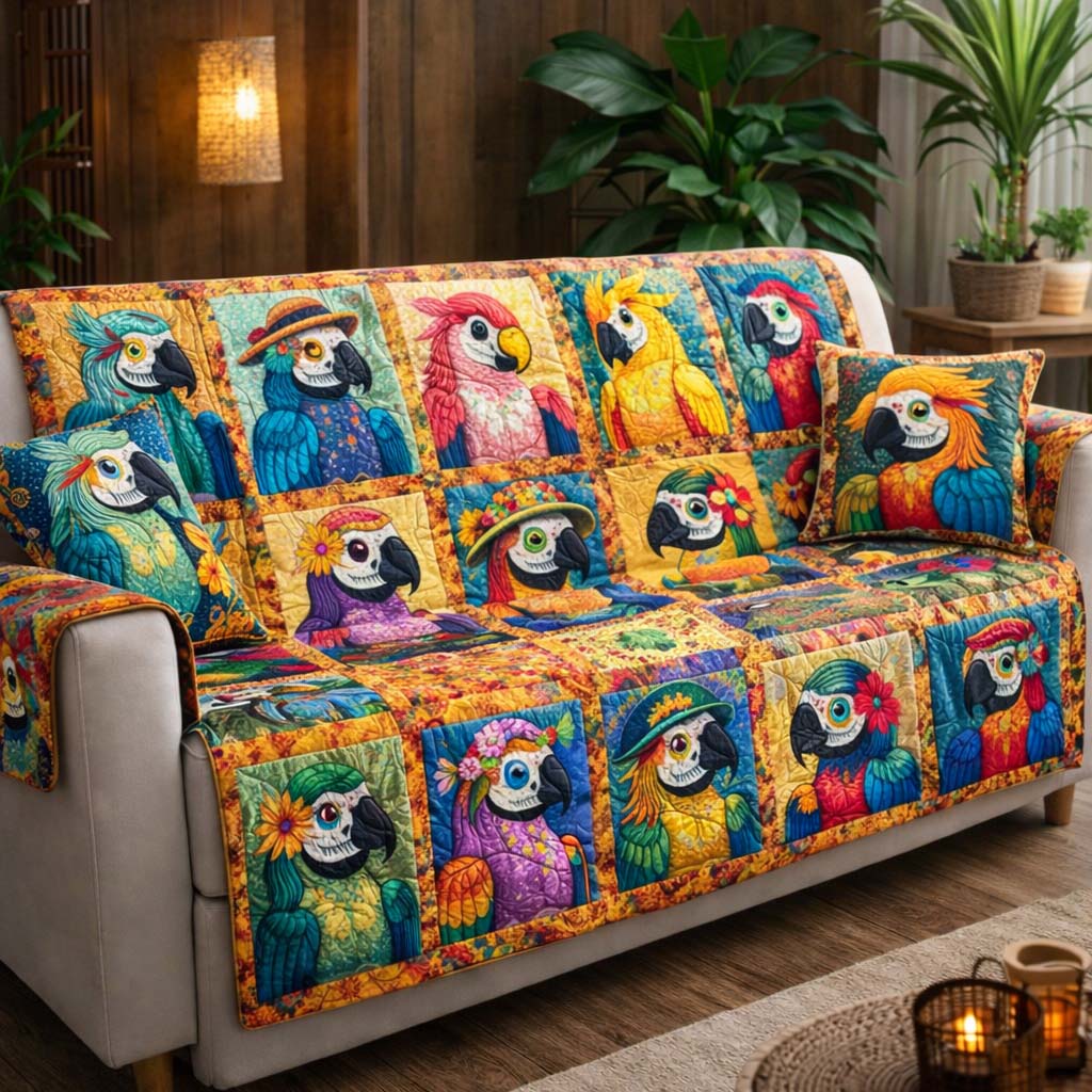 Tropical Parrot Heaven Quilted Sofa Cover Tropical Home Couch Cover Gifts For Home Decor - Tradiviet