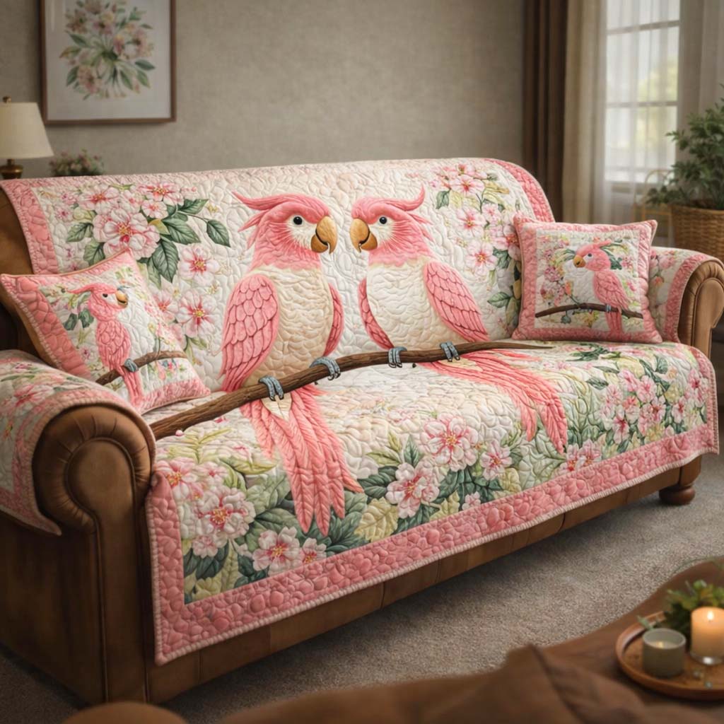 Tropical Parrot Heaven Quilted Sofa Cover Tropical Home Couch Cover Gifts For Living Rooms - Tradiviet