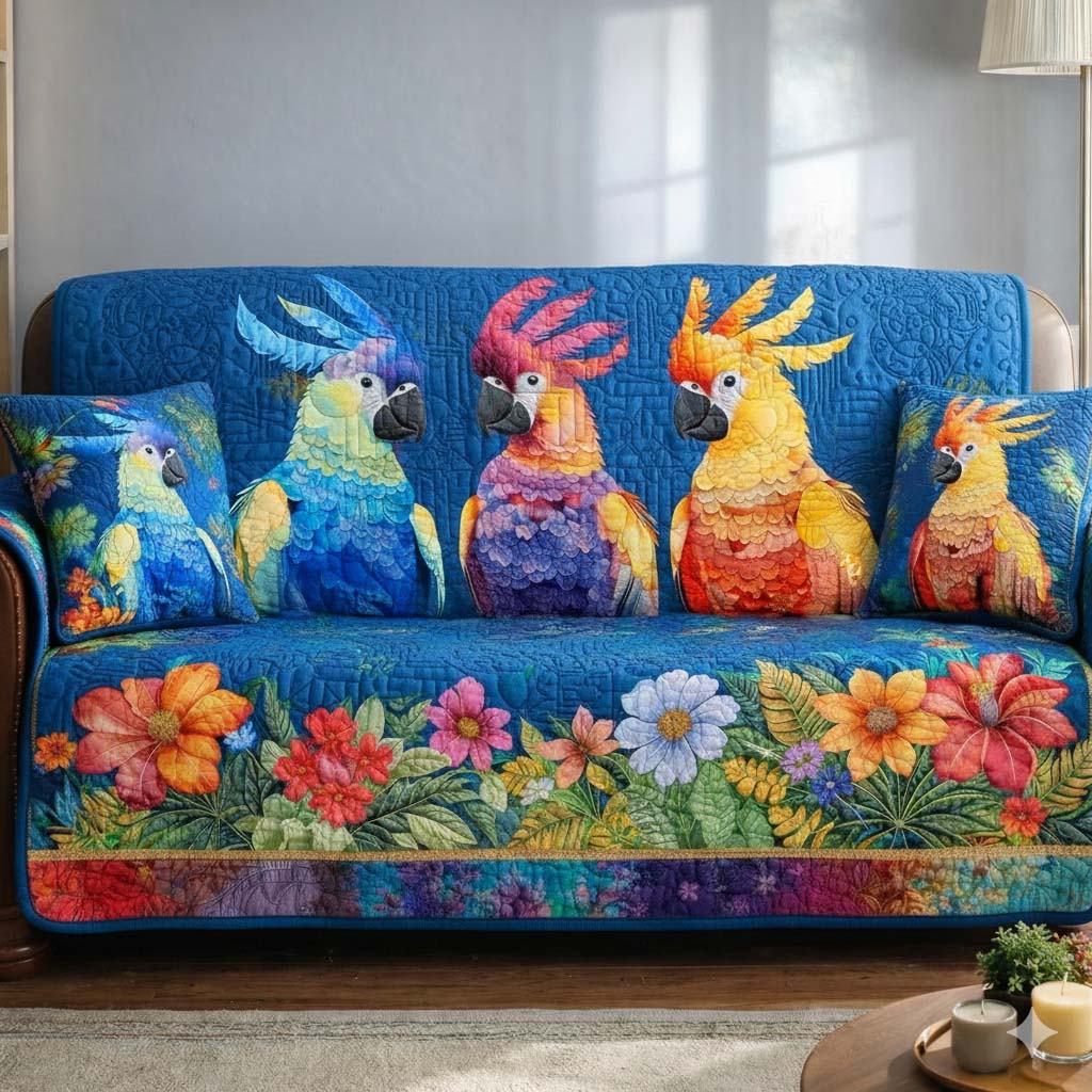 Tropical Parrot Heaven Quilted Sofa Cover Tropical Home Couch Cover Gifts For Room Decor - Tradiviet