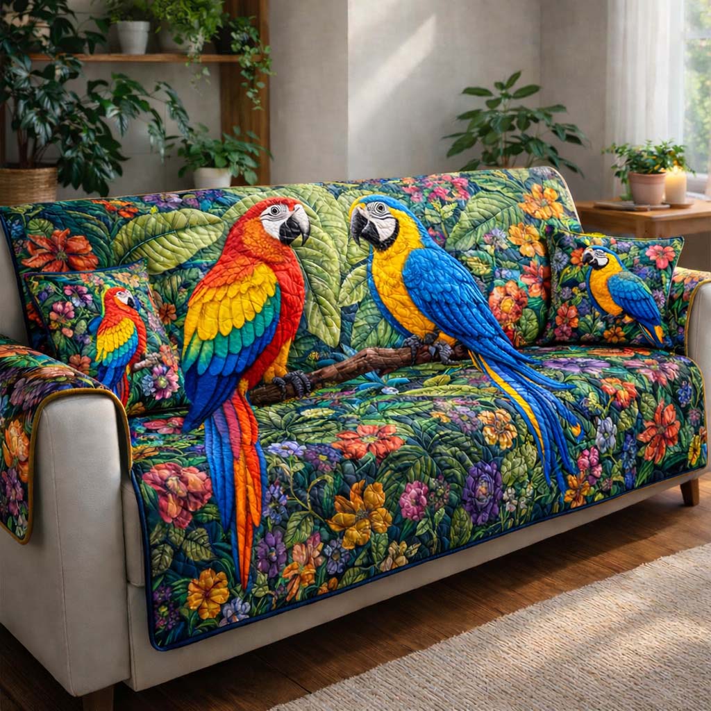 Tropical Parrot Heaven Quilted Sofa Cover Tropical Home Gift For Cozy Spaces - Tradiviet