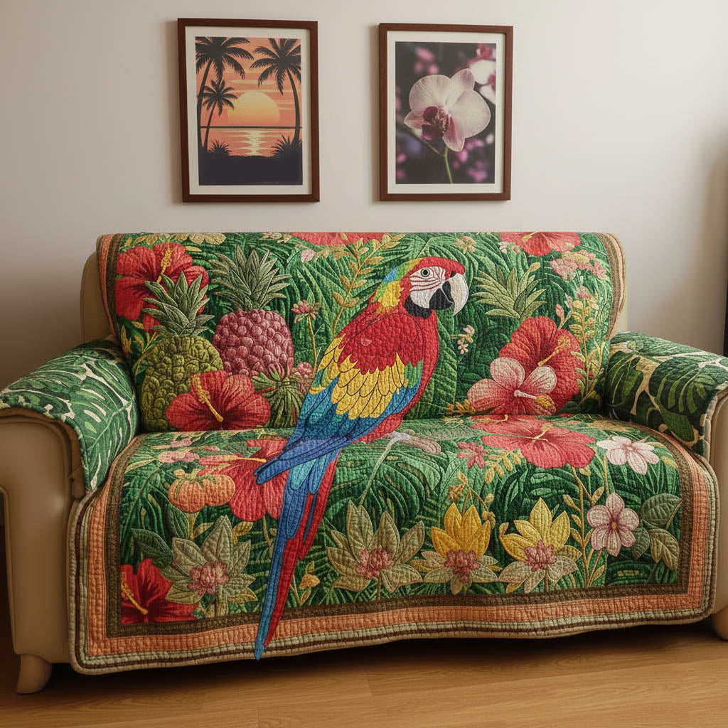Tropical Parrot Quilted Sofa Cover Tropical Home Couch Cover Cozy Home Decor Gifts - Tradiviet