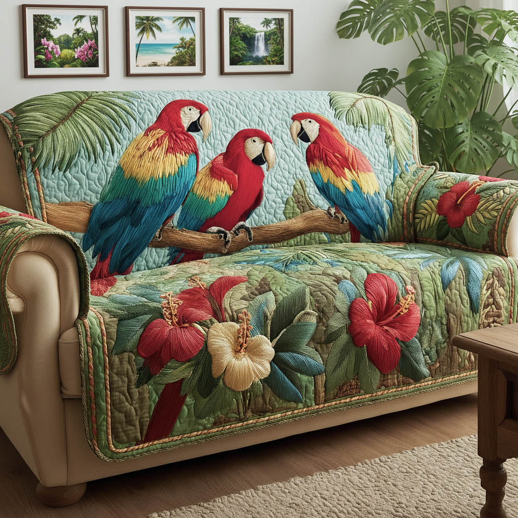 Tropical Parrot Quilted Sofa Cover Tropical Home Couch Cover Gifts For House Lovers - Tradiviet