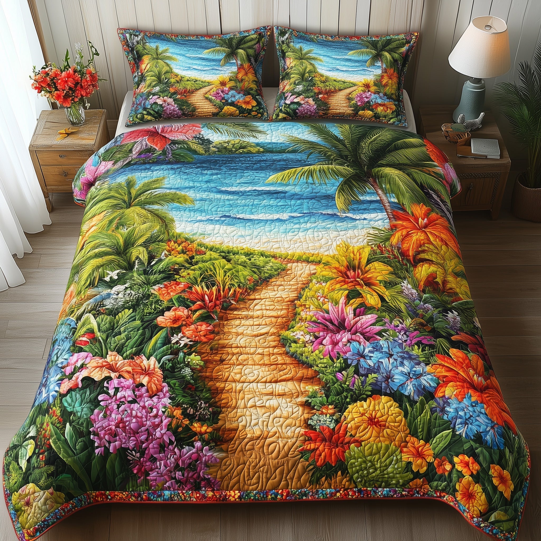 Tropical Path Quilted Bedding Set Tropical Path Bedscape Gift For Tropical Path - Tradiviet