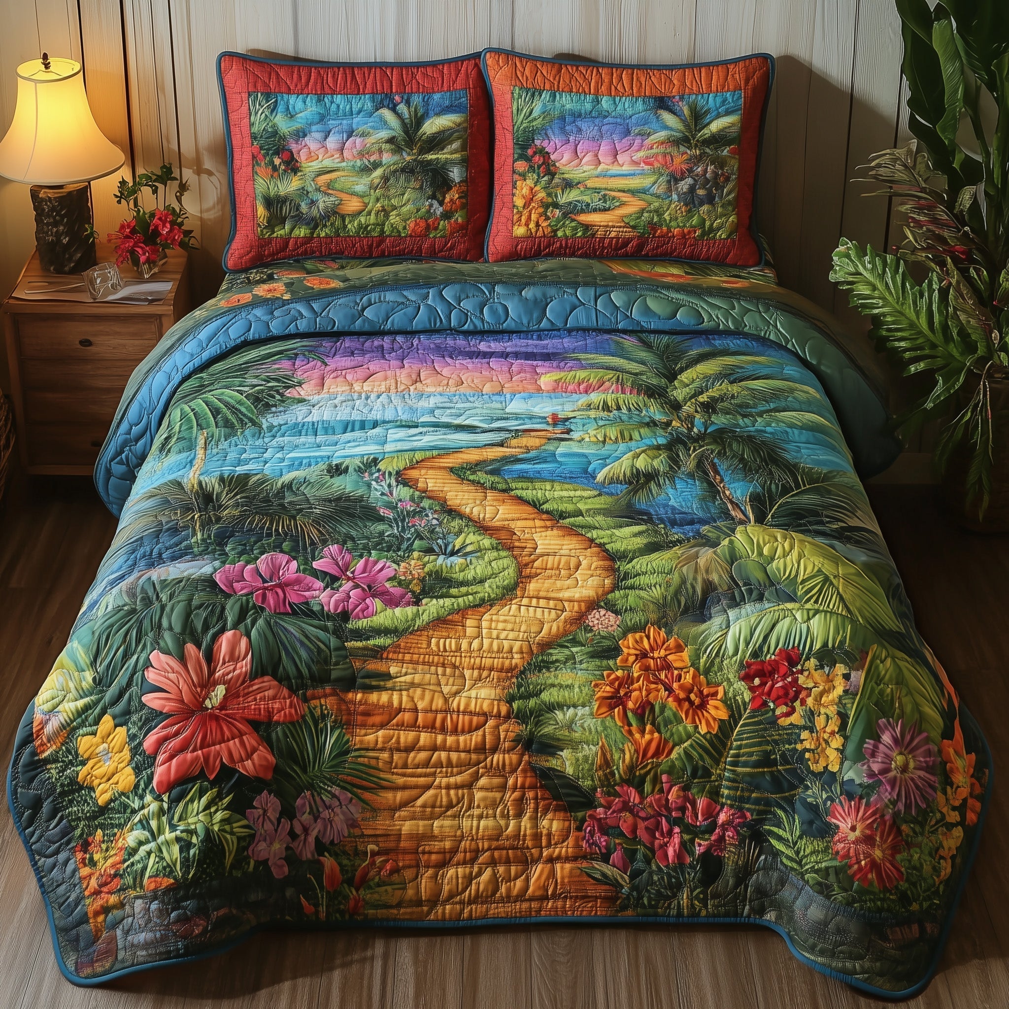Tropical Path Quilted Bedding Set Tropical Path Bohemian Gift For Path Fans - Tradiviet